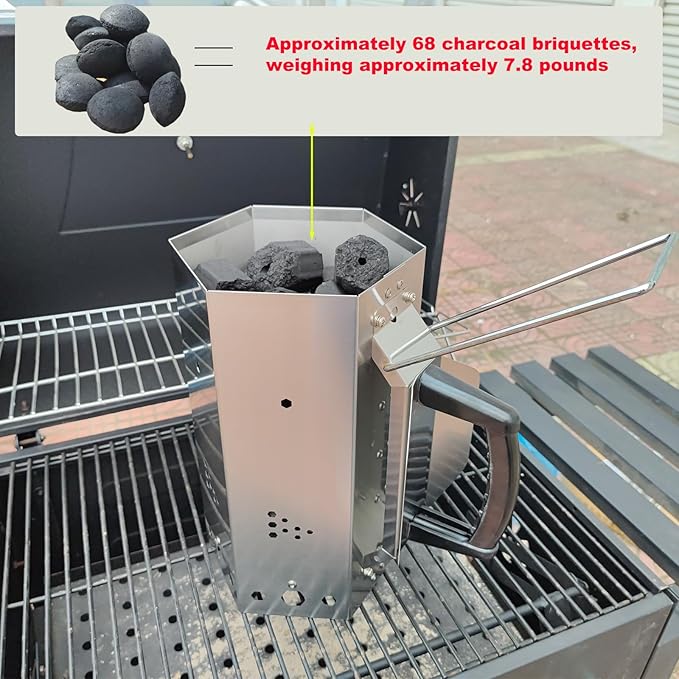 Larger Charcoal Chimney Starter with 30Pcs Fire Starter for Quickly Lighting BBQ Coals, Stainless Steel Chimney Starter Charcoal Grill Accessory with Heat Resistant Bakelite Handle