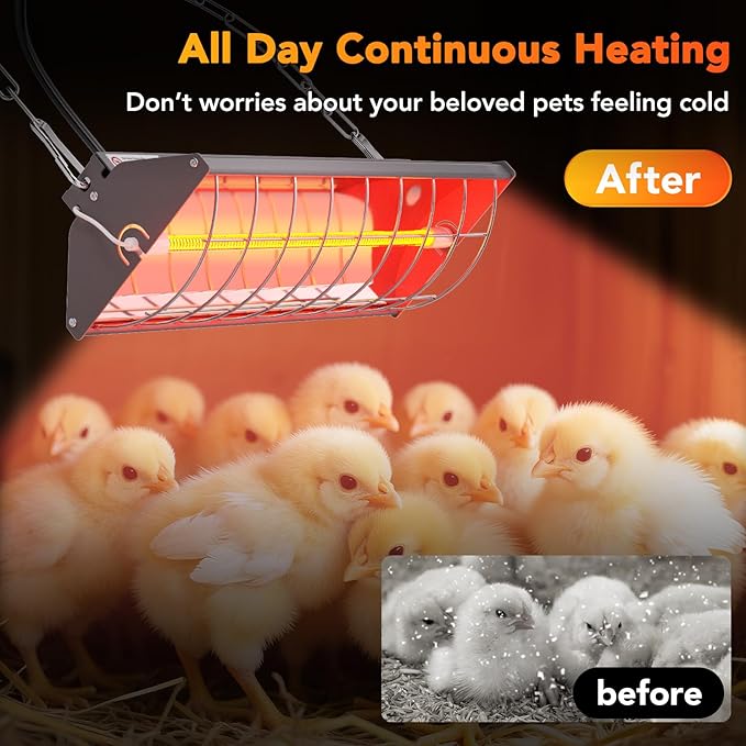 Large Heat Lamp for Chickens, 300W Carbon Fiber Heater for Chick Brooder - Adjustable Height Chicken Coop Heater with 2 Temperature Modes, Long-Lasting 10,000H, Ideal Chicken Coop Accessories