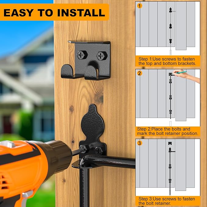 36" Cane Bolt Drop Rod for Gate, Heavy Duty Gate Latch for Wooden Fence Metal Gates, Gate Ground Stopper Hardware for Wood PVC Vinyl Metal Gates, 2 Pack