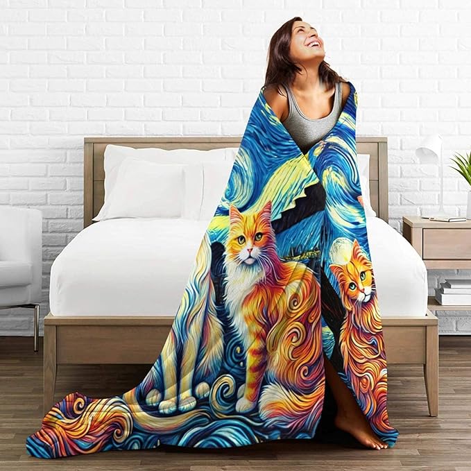 Cat Blanket Starry Night Throw Blanket Soft Warm Cozy Fuzzy Plush Kitten Throw Blanket Gifts for Girls Women Cats Lightweight Fleece Flannel Gift Blankets for Kids Adults 40"X50"