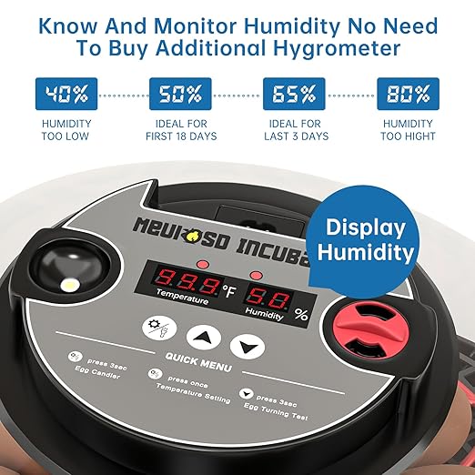 12-24 Egg Incubator with Humidity Display, Egg Candler, Automatic Egg Turner, for Hatching Chickens Duck Quail Parrot