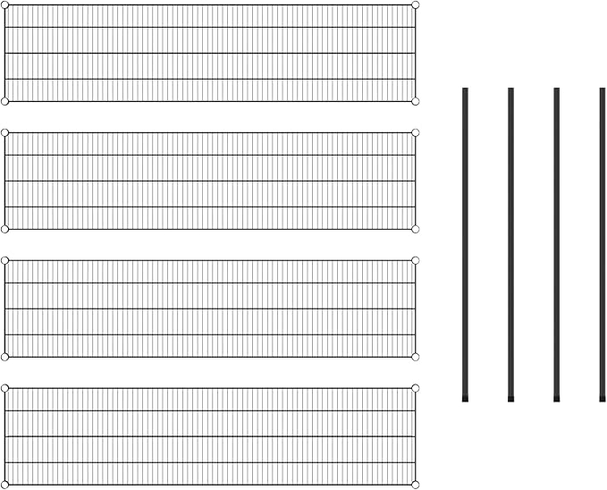 Commercial NSF Listed Black Epoxy Stationary Wire Shelving Kit 18" x 72" x 54", with 4 Shelves Perfect for Warehouse, Walk-in Refrigerator, Freezer, Grocery Store, Restaurant, Dishroom