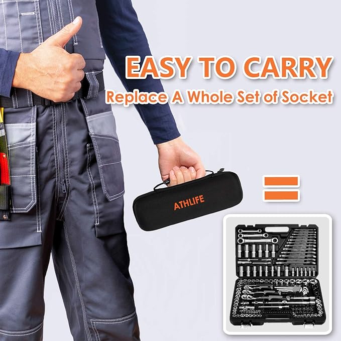 Universal Socket Wrench Set (11-32mm 7-19mm) Professional Sockets Tools Multi-function Wrench Repair Tool Kit with 3/8 inch Ratchet Wrench & Power Drill Adapter Chrome Vanadium Steel