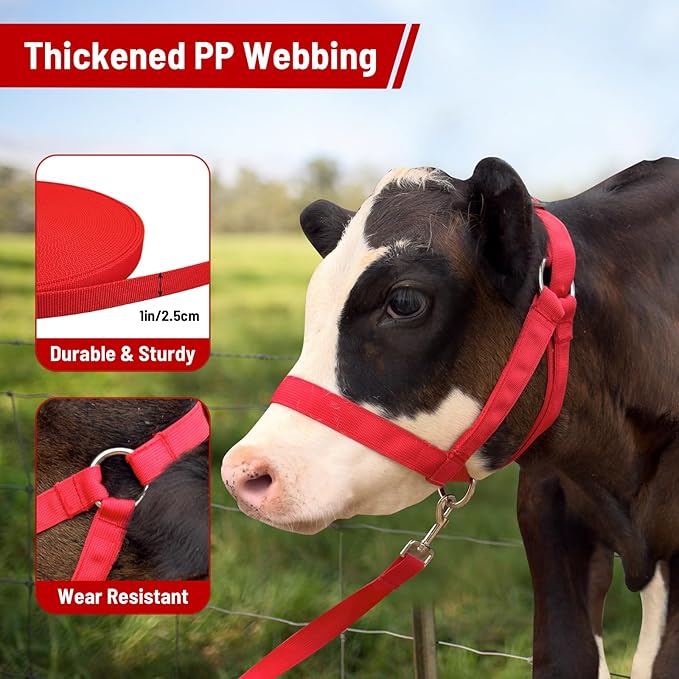 perixir Cow Halter Cattle Halters Calf Halter with Leading Rope，Adjustable Nylon Livestock Cattle Halter，for Miniature Horse Donkey Goat Foal