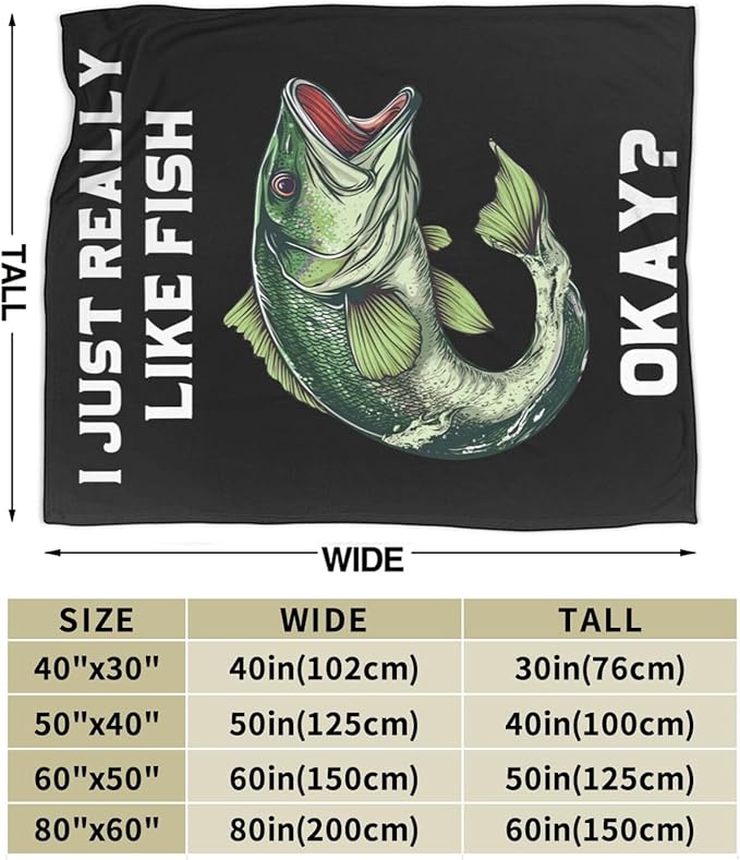 Fish Blanket Super Cozy Soft Bass Fishing Throw Blanket Gifts for Fisherman Men Warm Plush Fluffy I Just Really Like Fish Stuff Gifts Fleece Flannel Gift Blankets for Kids Adults 80"X60"