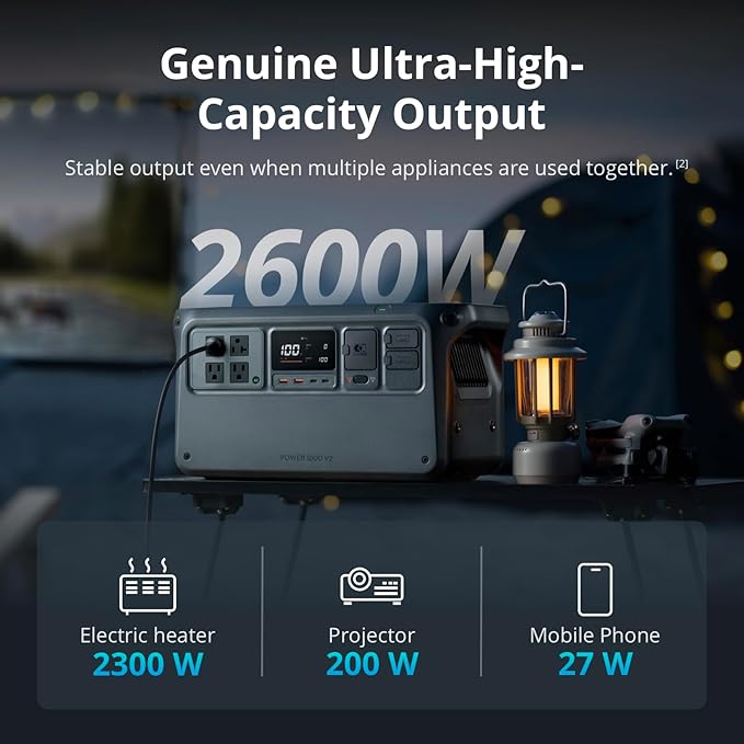 DJI Power 1000 V2 Portable Power Station, 1024Wh LFP Battery, Compact Size, 2600W Stable Output, 0-80% Recharge in 37 Mins, Electric Generator for Home, Camping, RVs, Off-Grid