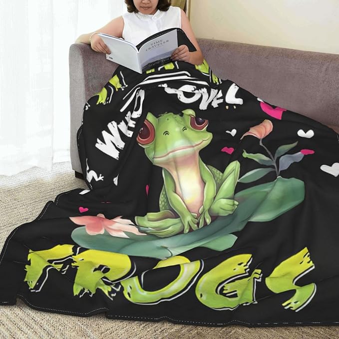 Frog Throw Blanket Just A Girl Frog Lover Gifts for Kids Adults Frog Decor Blanket Soft Fluffy Warm Cozy Plush Lightweight Fleece Home Blanket for Sofa Couch Bed Office Camping 60"X80"