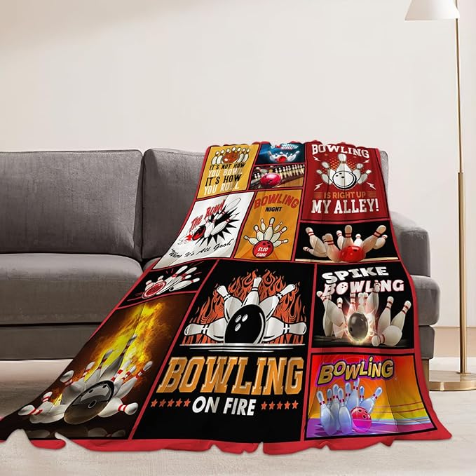 Bowling Blanket Bowling Sport Lover Throw Blankets Gifts for Girls Boys Kids Soft Cozy Fleece Plush for Couch Sofa Bed 50"x40"
