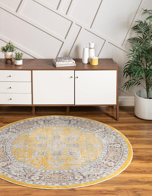 Unique Loom Baracoa Collection Area Rug - Prado (3' 3" Round, Yellow/ Ivory)