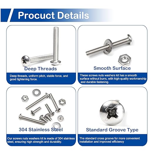 280Pcs #8-32 Phillips Pan Head Machine Screws Assortment Kit 304 Stainless Steel Assorted Nuts Bolts and Washers Fully Machine Thread(#8-32x1/4, 5/16", 3/8", 1/2", 5/8", 3/4", 1", 1-1/4")