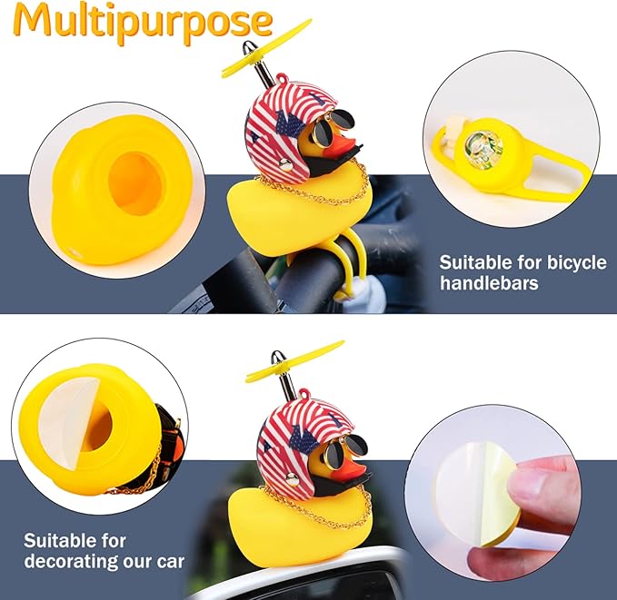 wonuu Rubber Duck Toy Car Ornaments Yellow Duck Car Dashboard Decorations Squeeze Duck Bicycle Horns with Propeller Helmet