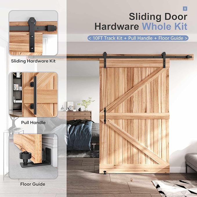 EaseLife 10 FT Sliding Barn Door Track and Handle Hardware Kit, Straight Pulley,Slide Smoothly Quietly,Easy Install (10FT Track Kit for 54"~60" Wide Single Door)
