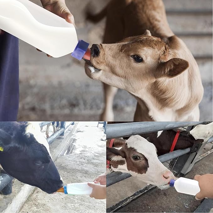1L Calf Milk Feeder Bottle with Screw-On Cap, Nipple & Replacement Nipple, Multi-Purpose Hanging Bottle for Calves, Sheep, Goats, Cows