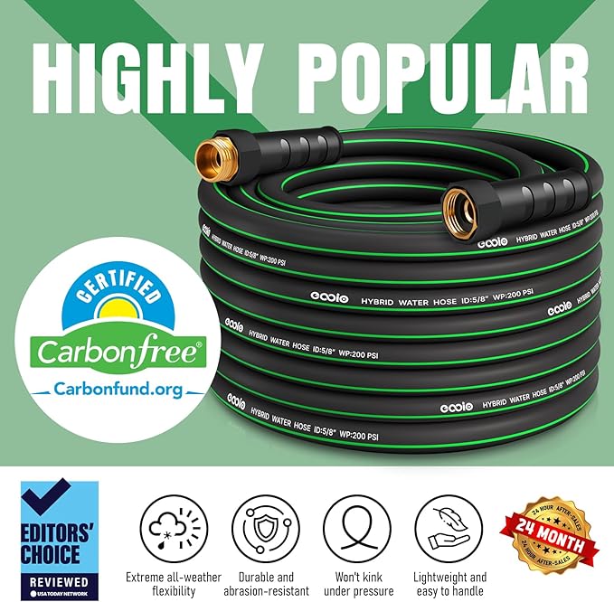 Garden Hose 75 ft with 10 Function Nozzle Sprayer, Heavy Duty Flexible Water Hose, No-Kink Lightweight Hybrid Hose, Leakproof Hose Male to Female Fittings