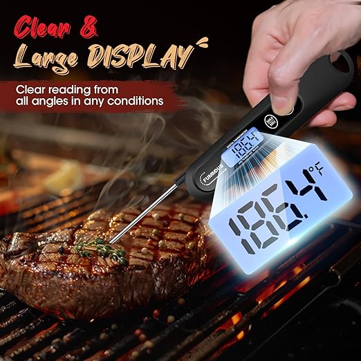 Digital Meat Thermometer - 3S Instant Read Food Thermometer with Backlight, Magnet & Hold Function, Foldable Probe for Turkey BBQ Grill Smoker Candy, Essential Kitchen Cooking Gadget