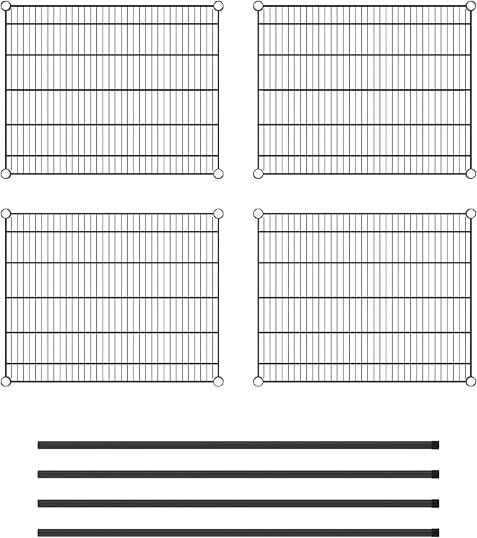 Commercial NSF Listed Black Epoxy Stationary Wire Shelving Kit 24" x 30" x 54", with 4 Shelves Perfect for Warehouse, Walk-in Refrigerator, Freezer, Grocery Store, Restaurant, Dishroom