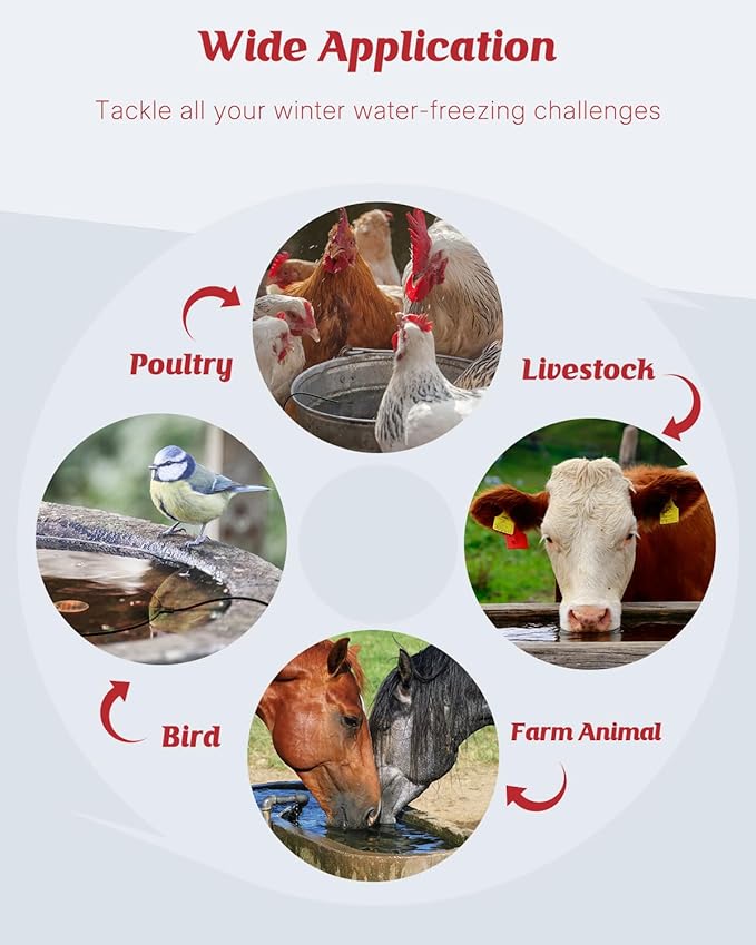 Pawfly 60 W Bird Bath Heater with Thermostat, 9.5 Inch Bird Bath De-Icer, Submersible Birdbath Deicer, Chicken Water Heater for Outdoors in Winter, Winter Water Heater for Wildlife Livestock Poultry