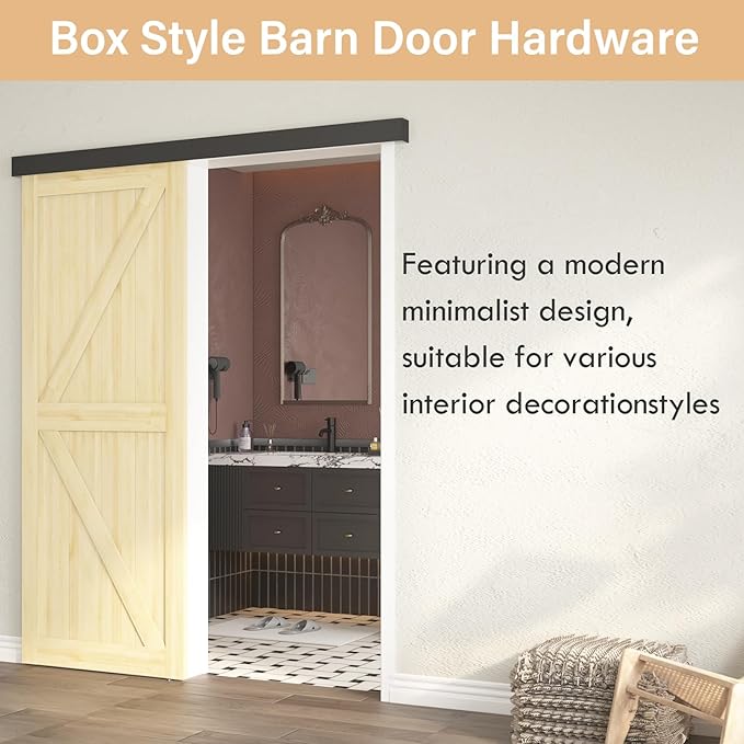 6FT Sliding Barn Door Hardware, Low Clearance Aluminium Alloy Box Rail Hardware for Wooden Barn Door, Interior Barn Door Track, Easy to Install, Black