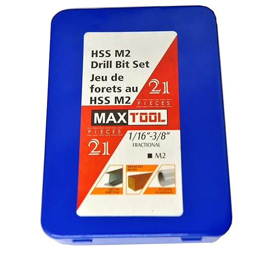 MaxTool Twist Drill Bit Set 21PCs High Speed Steel M2 Jobber Length Fully Ground for Metal Stainless Steel Plastic etc 1/16“ to 3/8”; JBS02H10R021