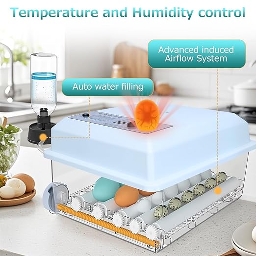 Incubators for Hatching Eggs 16 Egg Automatic Egg Incubator with Temperature Control Humidity Control and Display for Goose Chicken Duck Quail Pigeon Eggs Auto Turner,Light Blue