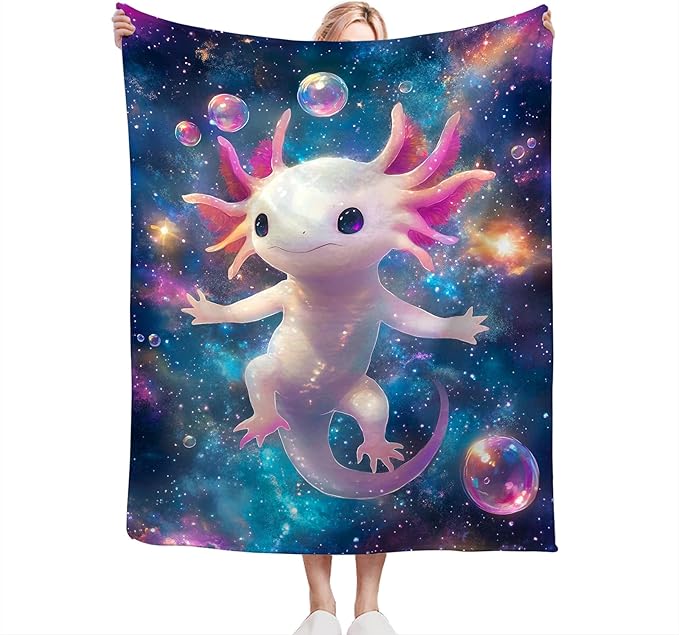 Axolotl Blanket Gifts for Girls Boys Soft Warm Plush Cute Kawaii Axolotl Animal Galaxy Throw Blanket Flannel Fleece Fuzzy Salamander Blanket for Kids Lover Bed Couch Living Room Decor 80"X60"