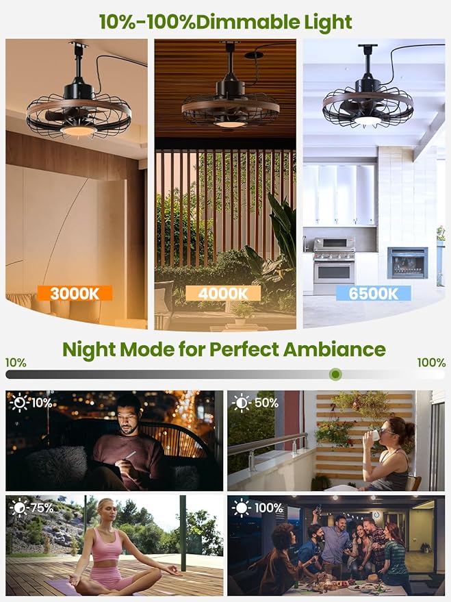Outdoor Ceiling Fans with Light for Patios, 18 Inch Ceiling Fan Smart APP & Remote Control, 6 Speeds, 3 Color Temperatures, Gazebo Lights Outdoor Ceiling Fans for Patio Waterproof,Porch