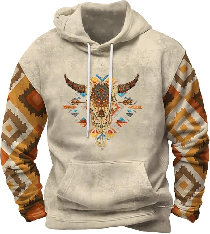 Mens Hooded Sweatshirt Vintage American Element Long Sleeve Fall Hoodie Classic Drawstring Front Pocket Pullover