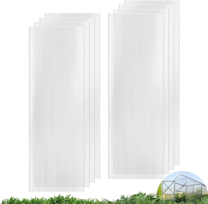 UMIG 8 PCS 6' x 2' x 0.32'' Polycarbonate Greenhouse Panels, Twin-Wall Waterproof UV Protected Corrugated Plastic Roof Panels Sheets, Clear Replacement Panels for Greenhouse, Outdoor, Plant