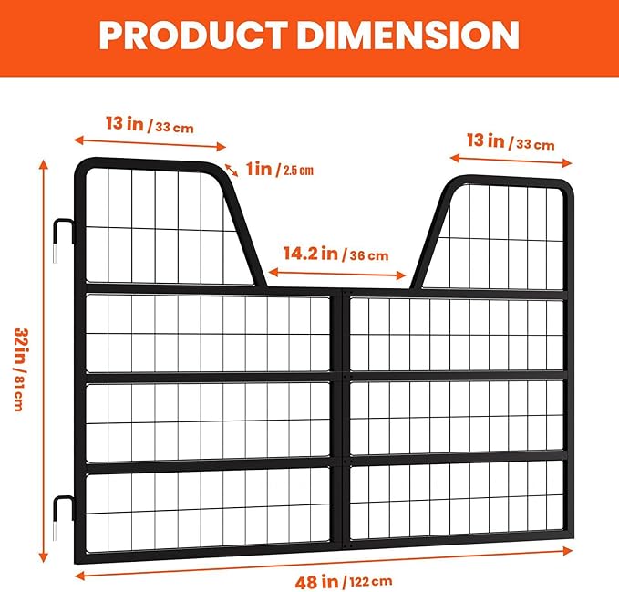 1" Thick Steel Frame Horse Stall Guard, Heavy Duty Horse Stall Gate, 48" Wide X 32" High High Stall Guards for Horses, Fits Standard Barn Doorways