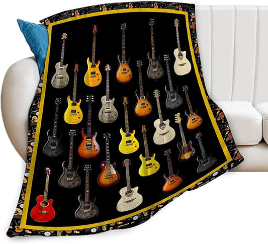 Tijuboni Guitar Music Throw Blanket Guitar Gifts for Girls Boys Women Men Kids Adults Soft Flannel Fleece Blanket for Couch Sofa Bed Home Decor 40"x50"