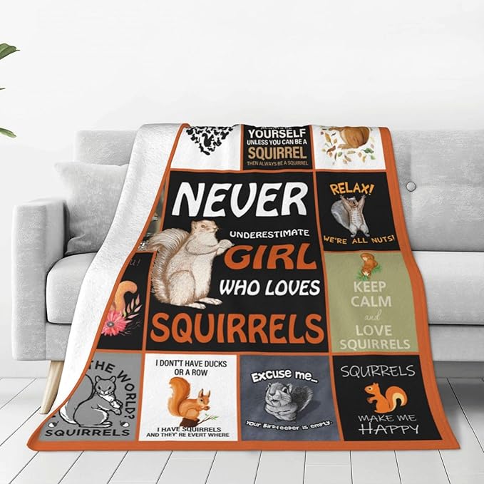 Squirrel Blanket Squirrel Throw Blanket Soft Fleece Flannel Bedding Squirrels Gifts for Women Girls Lovers Adults Stuff Plush for Couch Sofa Bed Room Decor 40"X50"