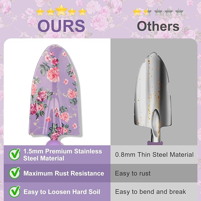 Gardening Tools, WisaKey 10 Piece Heavy Duty Purple Garden Tool Set Durable Garden Supplies Organizer Bag Garden Hand Tools Gardening for Women Grandmother Granny White Elephant Gifts