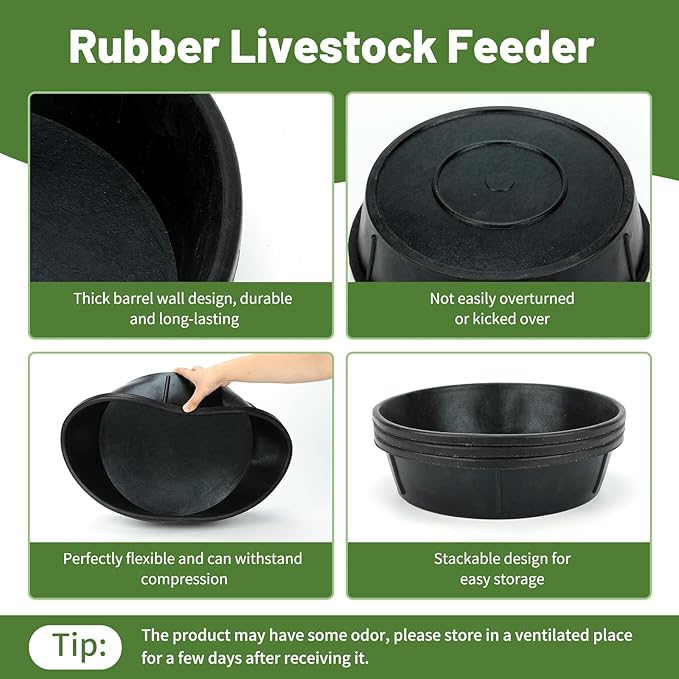 3Pcs Rubber Feed Pan,12 Quart / 3 Gallon Large Horse Feed Bucket Chicken Dust Bath Tub Rubbers Tub Livestock Pan Dog Bowl Rubber Horse Feeder for Pig Goat Chicken Farm Animal Feeding