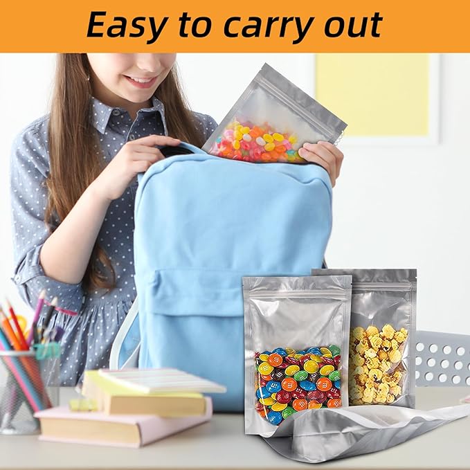 1/2 Pint Mylar Bags for Food Storage - 360 Pack, 5"x 7" With Window, Freeze Dried Candy, Reusable, Long Term Storage