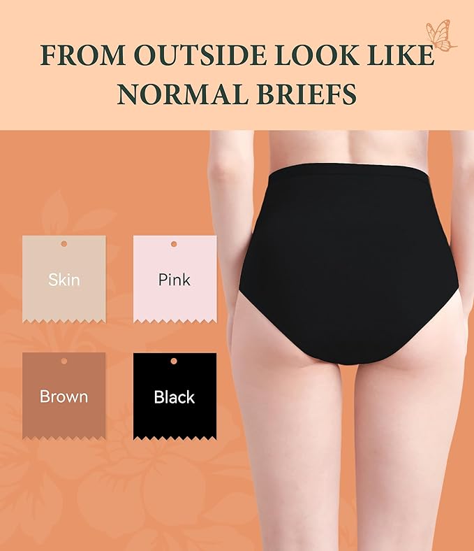 Womens Washable Incontinence Underwear Bladder Leak Proof Odor Control Briefs 56 ml Absorbency Panties 3 Pack (3 Black, M)