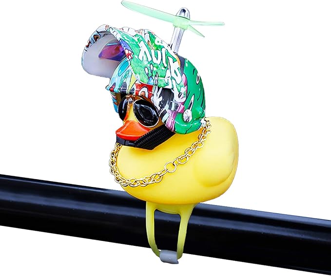 wonuu Rubber Duck Toy Car Ornaments Yellow Duck Car Dashboard Decorations Squeeze Duck Bicycle Horns with Propeller Helmet