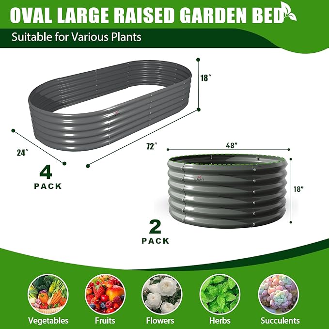 A ANLEOLIFE 6-Pack 4X4X1.5ft & 6X2X1.5ft Deep Root Galvanized Raised Garden Beds Outdoor for Planting Vegetables Flowers Herb, Quartz Grey