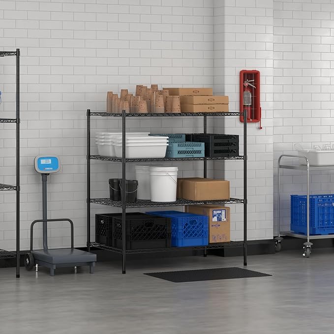 Commercial NSF Listed Black Epoxy Stationary Wire Shelving Kit 30" x 48" x 54", with 4 Shelves Perfect for Warehouse, Walk-in Refrigerator, Freezer, Grocery Store, Restaurant, Dishroom