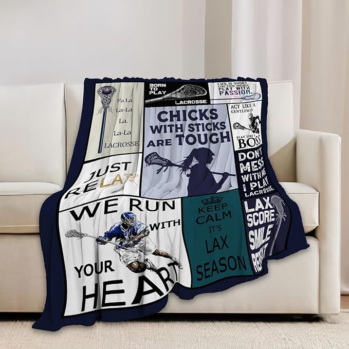 Lacrosse Blanket Sports Lacrosse Lover Throw Blankets Gifts for Girls Boys Kids Soft Cozy Fleece Plush for Couch Sofa Bed 50"x40"