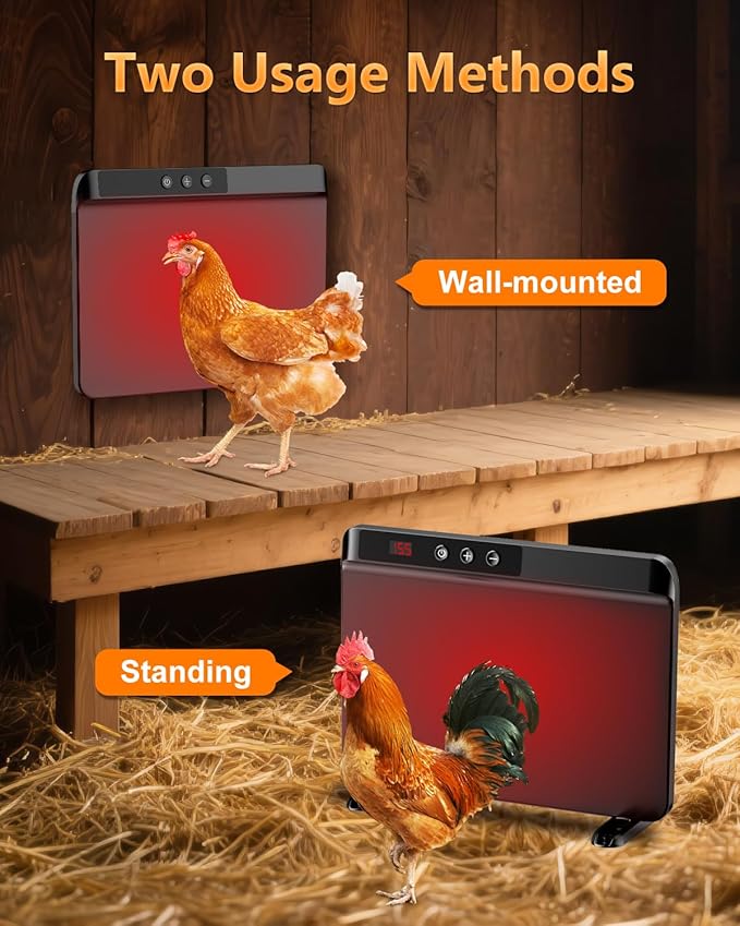 Smart Chicken Coop Heater with Efficient Thermostat, Compatible with Timers & Temp Controllers, 200W Safe Inside Radiant Flat Panel Warmer, Remote-Adjustable for Pets & Animals in Winter