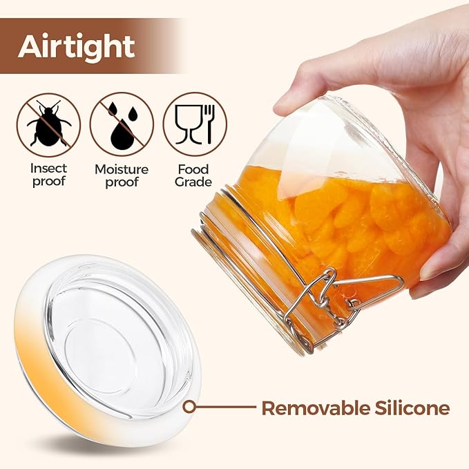 ComSaf Airtight Glass Jars with Lids 17oz Small Food Storage Container Set of 6 - Airtight Canister with Clear Preserving Seal Wire Clip Fastening for Kitchen Canning Pickling Mason jars