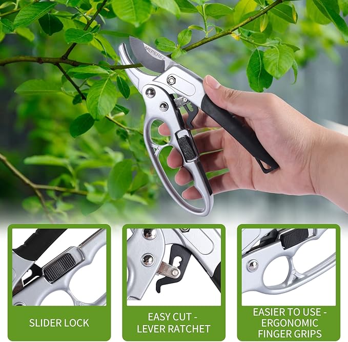 Ultra Sharp Germany Steel Pruning Shears - Cuts 3X Easier, Ergonomic Design - Weak Hand Arthritis Snips, Effortlessly 1-Inch Cut Capacity Heavy Duty Garden Scissors, Sharp Garden Clippers