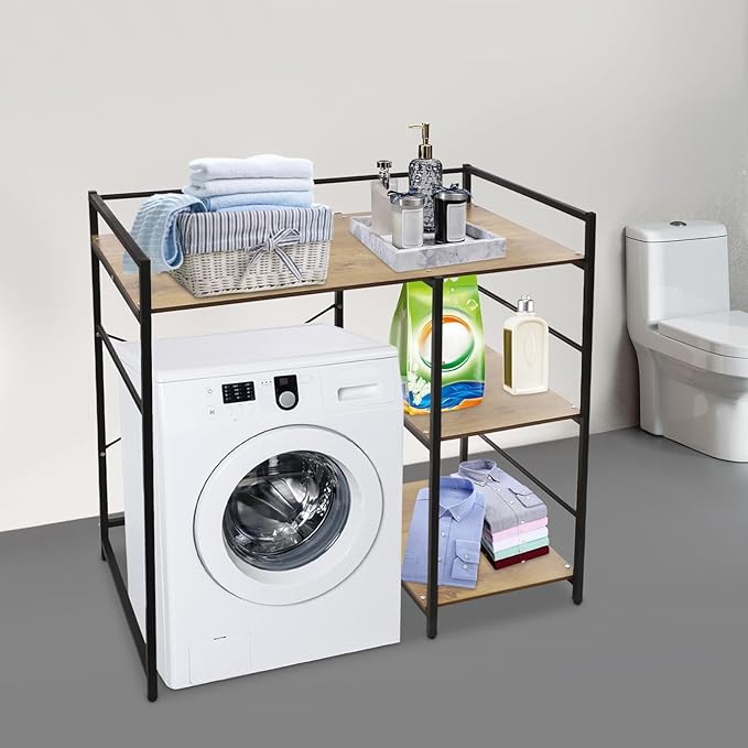3 Tier Bathroom Washer Dryer Storage Shelf, 43.3×23.6×44.1In Washing Machine Storage Utility Rack, Space Saving Shelving Units Clothes Dryers Shelf for Laundry Room, Balcony