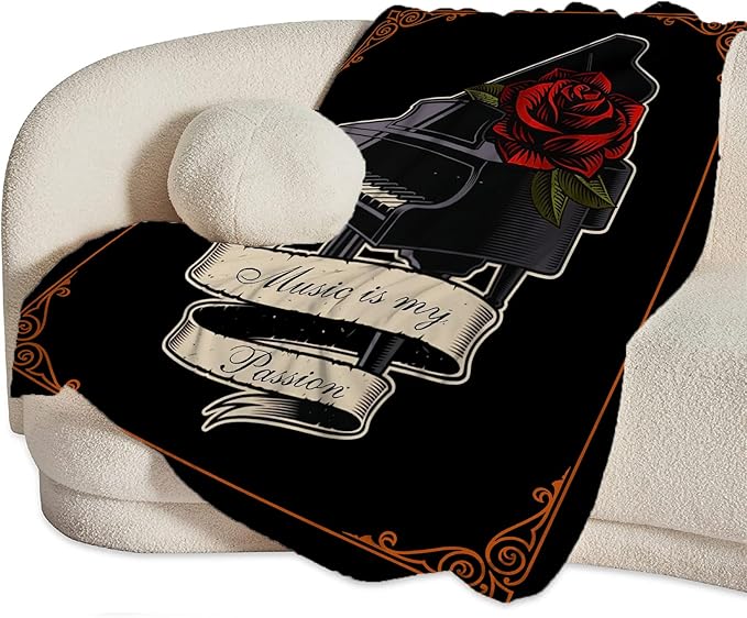 Piano Blanket Decor Gifts for Piano Teacher Flannel Fleece Fuzzy Throw Blanket Soft Warm Cozy Plush Music Blanket for Bed Couch Living Room Stuffed Decoration for Kids Adult 80"x60"
