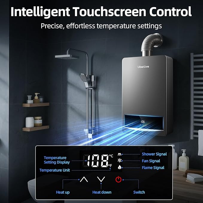 Propane Gas Tankless Water Heater, Indoor Max 4.2 GPM, 102,000 BTU On Demand Instant Hot Water Heater Propane Gas with LED Temperature Control Panel, 1/2" NPT Connector Size, CSA Certified, Gray