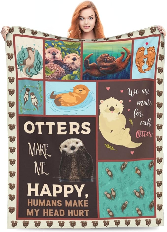 Sea Otter Decor Throw Blanket - Warm, Soft, Plush, Lightweight Fleece Flannel - Otter Stuff Blanket Gifts for Girls, Kids, Baby, Boys, Women, Men, Adults - 60"X80"