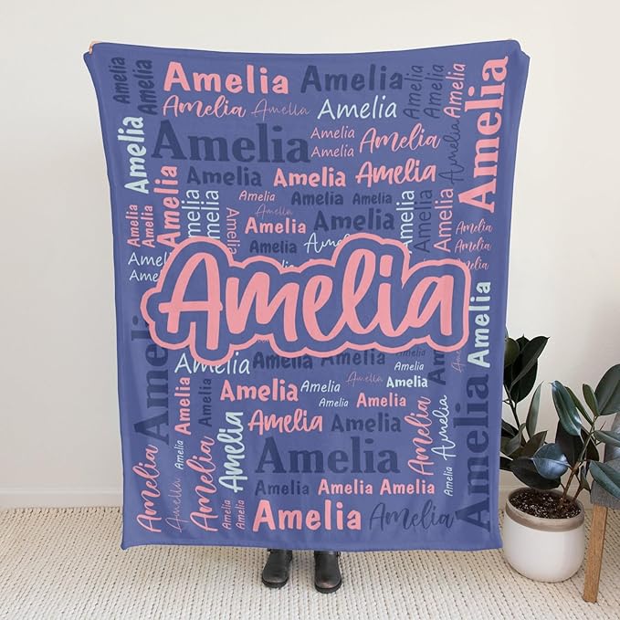 Custom Blanket with Name Personalized Blankets for Kids Adult Boys Girls Flannel Monogrammed Customized Blankets Throw (40''x50'')