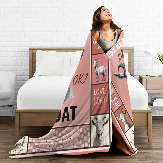 Goat Blanket, Soft Plush Fleece Farm Animal Throw Blanket - Cozy Warm Stuffed Blankets Bedding Goat Gifts for Women Girls Kids Adults 40"X50"