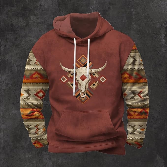 Mens Hooded Sweatshirt Vintage American Element Long Sleeve Fall Hoodie Classic Drawstring Front Pocket Pullover