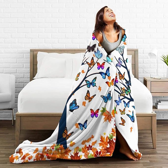 Butterfly Blanket Soft Lightweight Flannel Fleece Cartoon Throw Blankets Bedding for Bed Sofa Couch Chair Travel 60"X50"